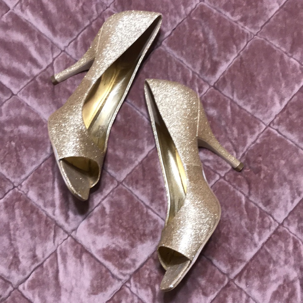 BCBGeneration Glitter Gold April Peep-Toe Pump